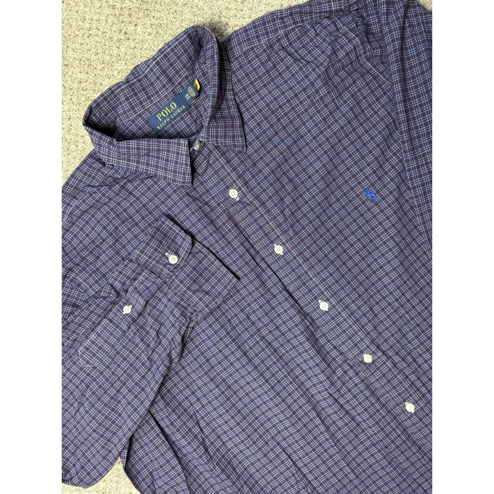 Polo Ralph Lauren Men's 2XB 2XL Big Button Up Long Sleeve Shirt Purple Plaid